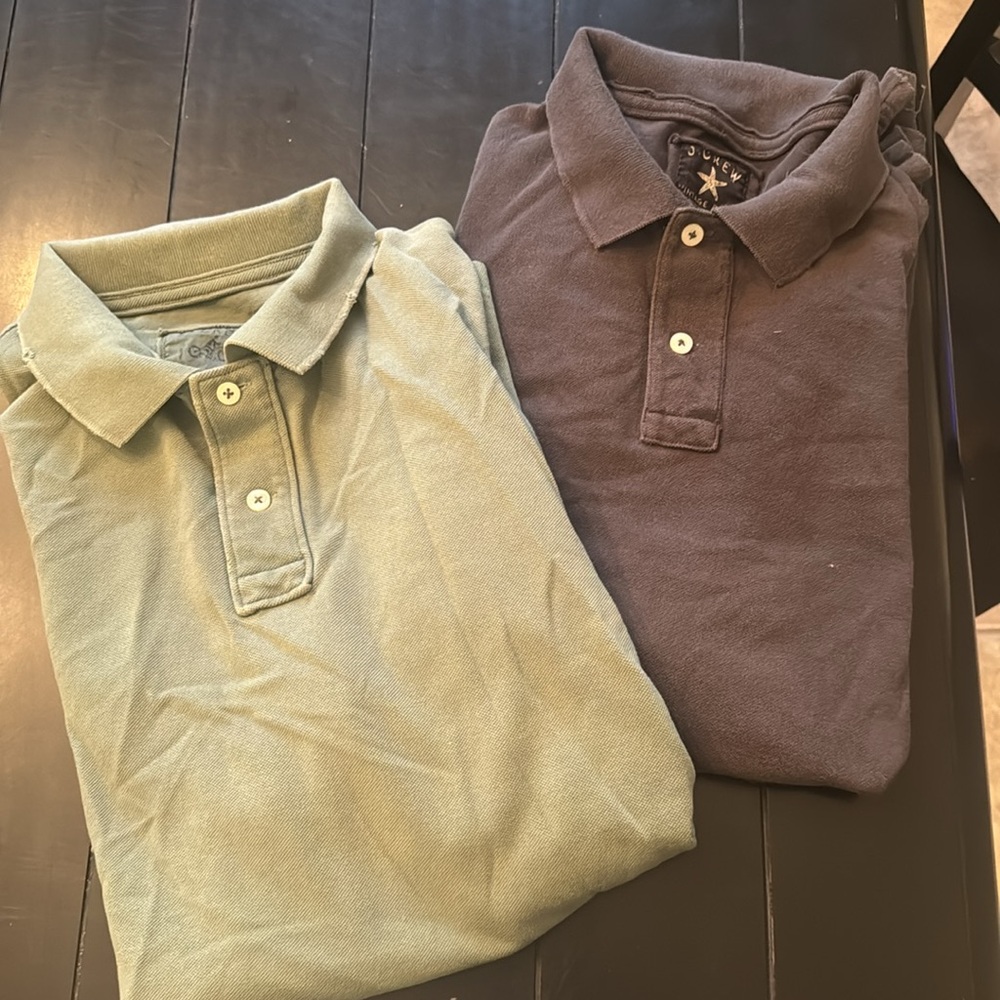 Two (2) JCrew SS Polos - grey & green. Vintage Polo. Mens szL